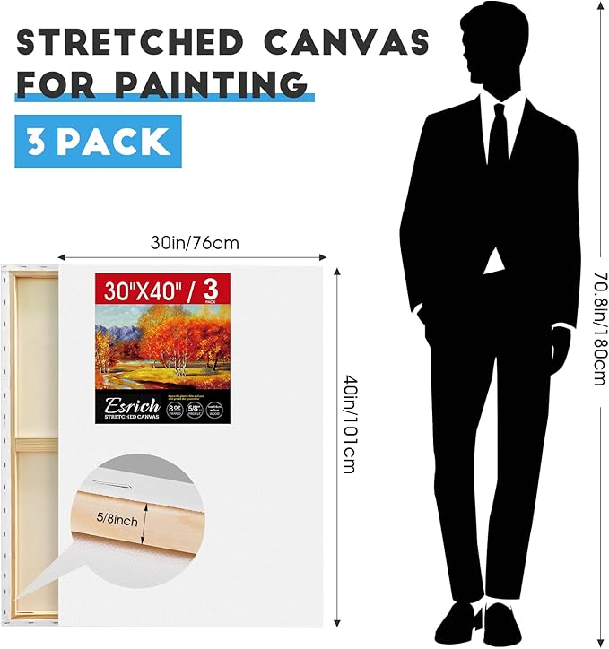 ESRICH Stretched Canvas for Painting 30x40 Inch, Primed Acid-Free Cotton Blank - Image 2