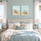 Nautical Seashell Wall Art Beach Wall Decor Ocean Theme Canvas Prints Aqua - Image 4