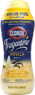Clorox Fraganzia Laundry Scent Booster Crystals in Vanilla Scent - Scented In-Wash Freshener Beads for Fresh, Clean, Great Smelling Clothes and Linens, 70 Oz