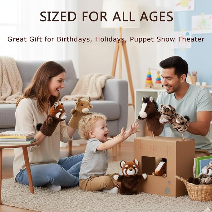 4 PCS 11 Inch Animal Hand Puppet Set Soft Realistic Wild Plush Puppets Toys - Image 4