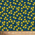 Yellow Flowers Navy Cotton Fabric By the Yard by DavidTextiles