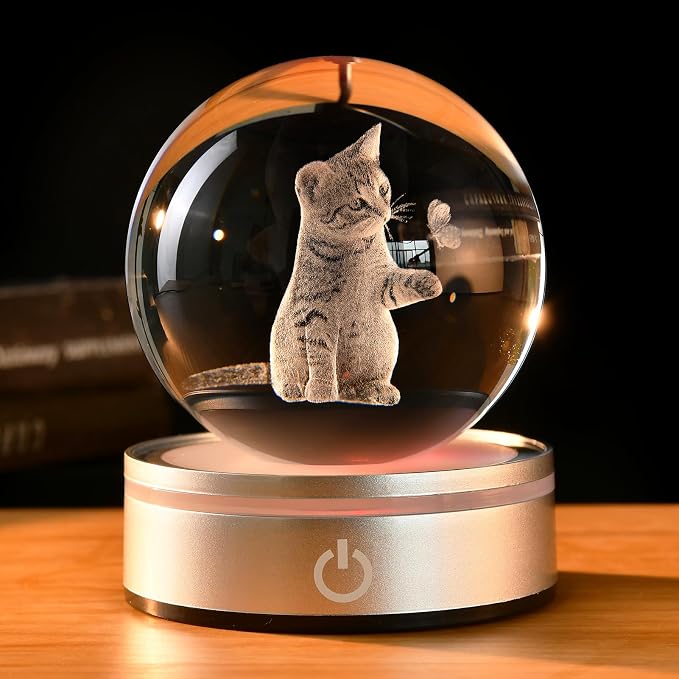 IFOLAINA Cat Lovers Gifts for Women Decorative Cat Glass Sphere Night Light | by IFOLAINA