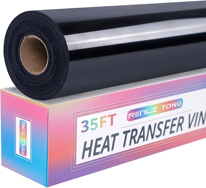 RENLITONG Glossy Black HTV Vinyl 12" x 35ft Roll by RENLITONG