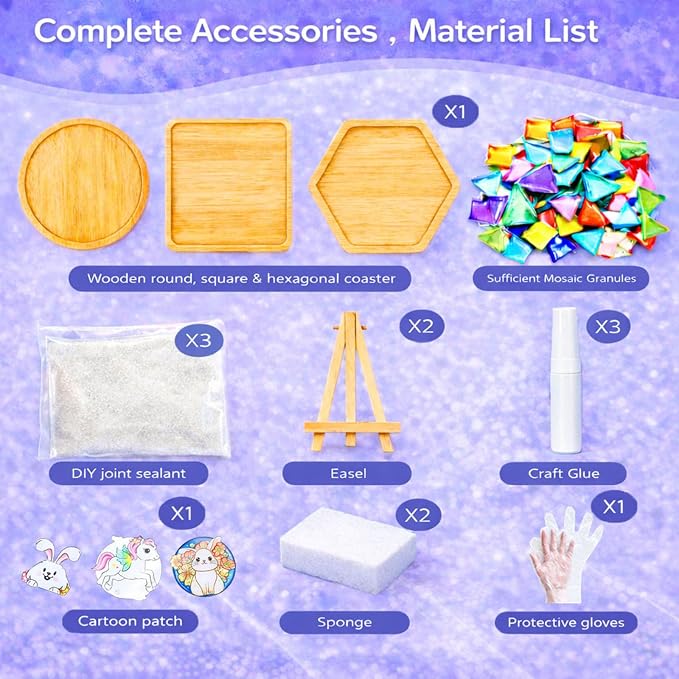 GHAHILI 3 Sets DIY Mosaic Kits for Adults Women Glass Mosaic Tiles for Crafts - Image 4
