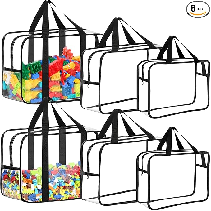 6 Packs Toy Storage Bags with Labels, Reusable Clear PVC Board Game Storage by OPELETNNT