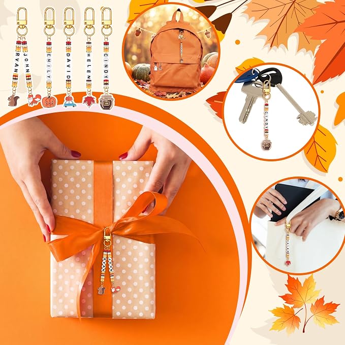 Tondiamo 2823 Pcs Thanksgiving Bead Keychain DIY Craft Making Kit Autumn Leaf - Image 4