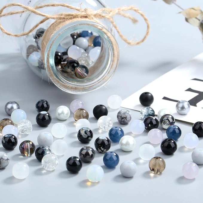 DUQGUHO 8mm Black Beads for Bracelets Black and White Glass Beads for Jewelry - Image 2