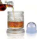 Rotating Whiskey Glass with Large Ice Ball Mold, Single Spinning Crystal by UNOD