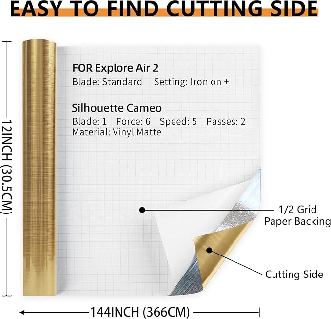 Brushed Gold Permanent Vinyl Roll 12" x 12FT - Image 2