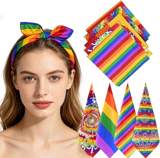 4 Pieces Rainbow Bandana LGBTQ Gay Pride Headband Hippie Bandana Square Tie Dye by Unknown