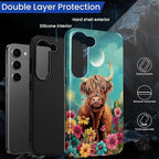 for Samsung Galaxy S23 Plus Case, Highland Cow Flower Pattern Glossy 2 in 1 - Image 3