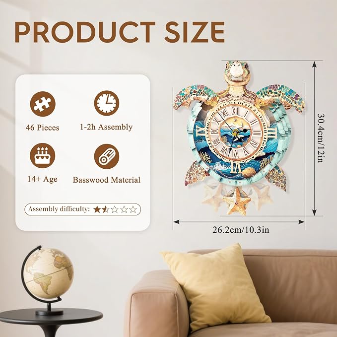 3D Puzzles for Adults Clock-Turtle Design Model Kit-Mechanical DIY Pendulum - Image 7