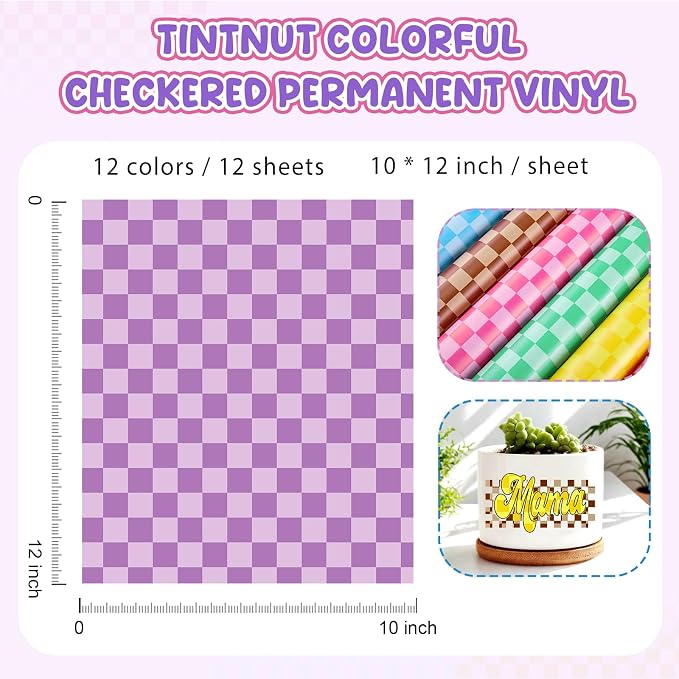 Tintnut Rainbow Checkerboard Permanent Vinyl, waterproof, easy peel & stick - Image 2