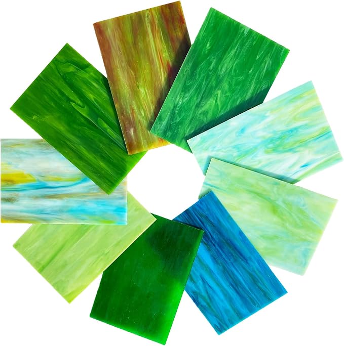9 Pack Green Stained Glass Sheets, 4 x 6 inch Mosaic Glass Stained Glass - Image 2
