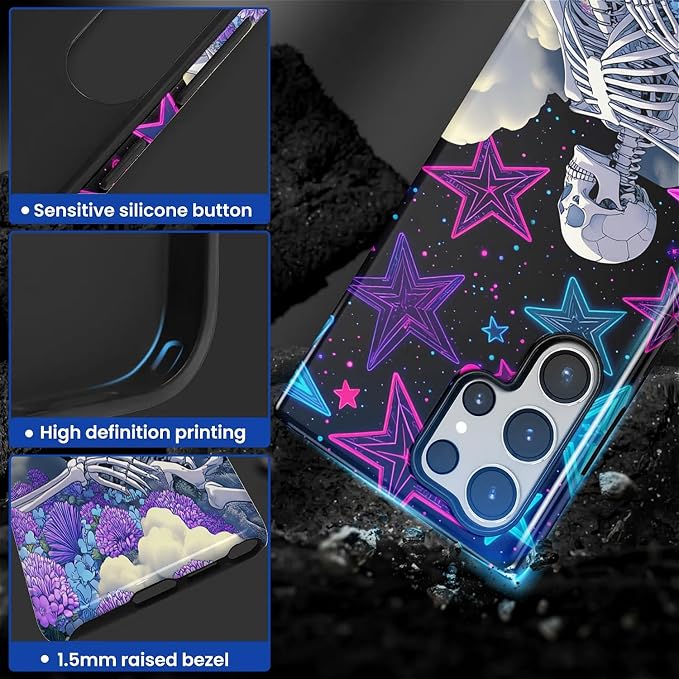 for Samsung Galaxy S24 Ultra Case, Skull Star Collage Pattern Glossy 2 in 1 - Image 5