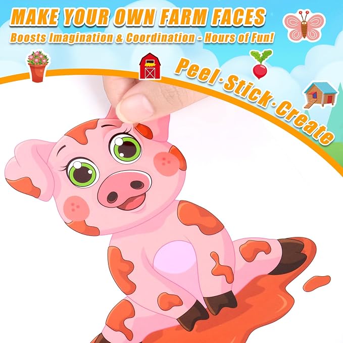 48 Sheets Create Funny Farm Animals Stickers, Make a Face Stickers - Image 6