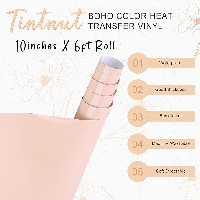 Tintnut Cream Tan Heat Transfer Vinyl, 10inx6ft Iron on Vinyl | Neutral boho PU - Image 2