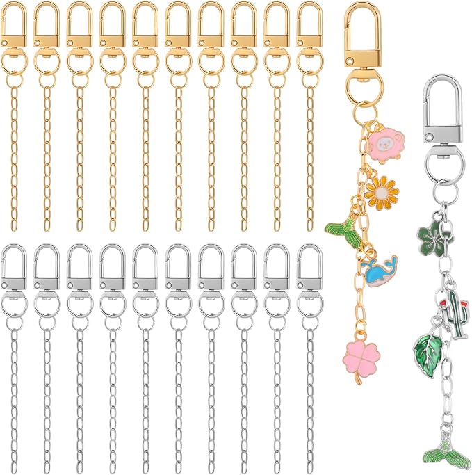 Chuyau 20pcs Keychain Making Kit Gold Silver Swivel Snap Hook Lobster Claw by chuyau