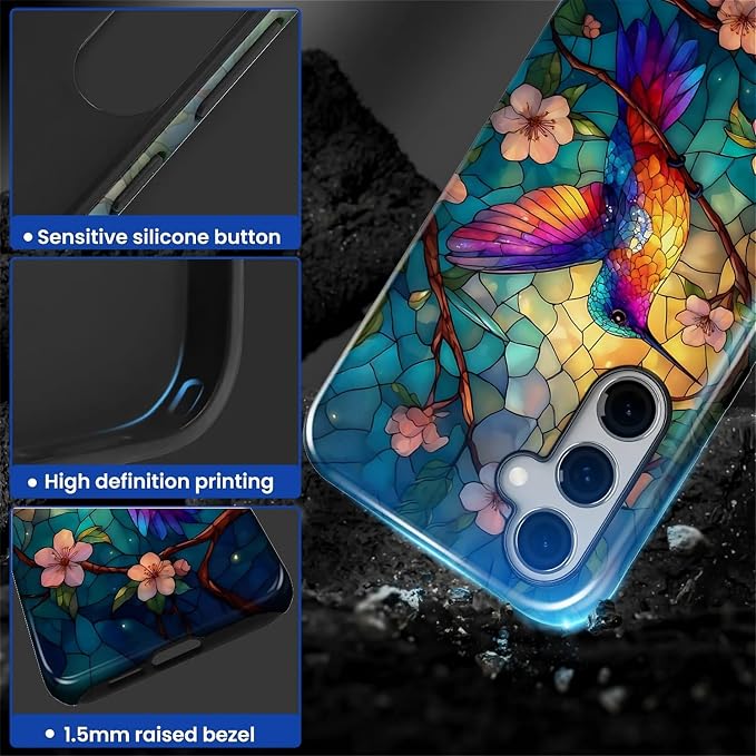 for Samsung Galaxy S24 FE Case, Stained Glass Hummingbird Pattern Glossy 2 in 1 - Image 4