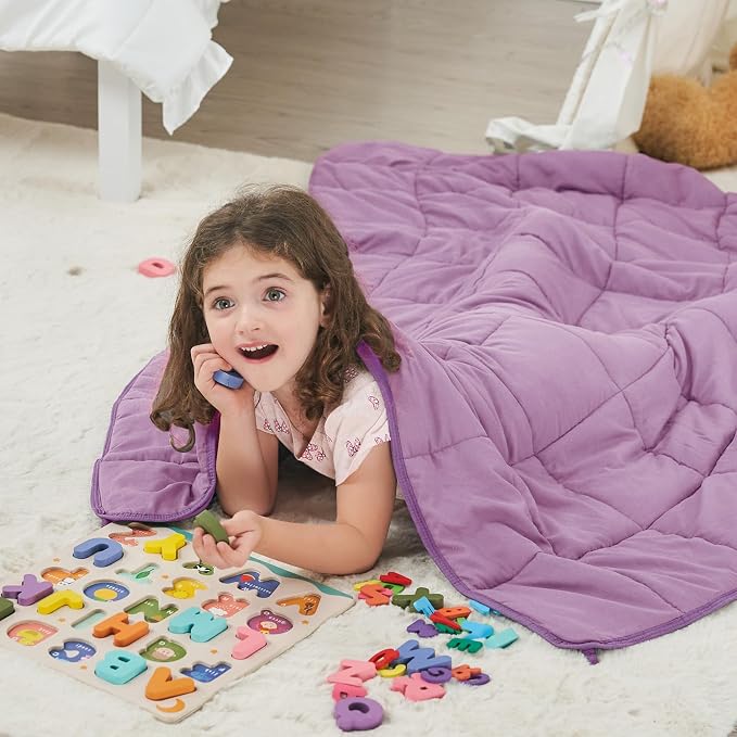 Purple Weighted Blanket Kids 3lbs, Cooling Heavy Throw Blanket - Image 3