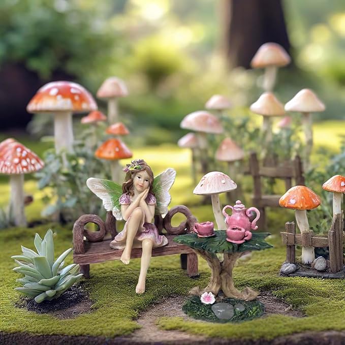 3 Pcs Miniature Garden Furniture Miniature Table and Chairs Set Fairy Garden - Image 5