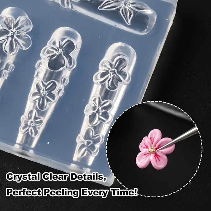 2PCS Silicone Nail Art Molds, Spring Summer Flower Nail Charms | Molds Sakura - Image 4