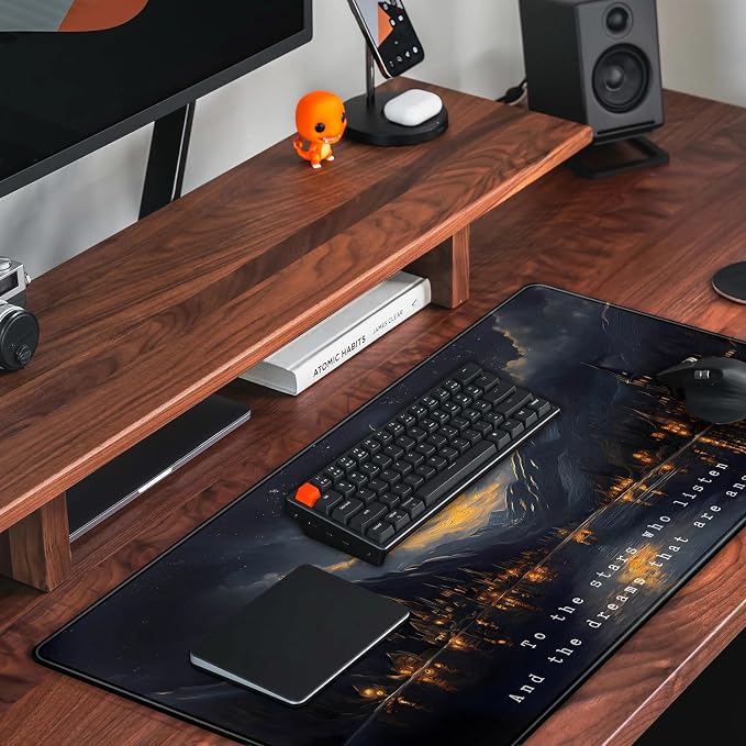 Starry Night Mountain Desk Pad Mat Moon Oil Painting XXL Black Mouse Pad - Image 5