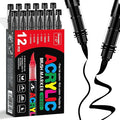 Surcotto 12 PCS Black Acrylic Paint Markers, Soft Brush Tip Acrylic Paint by Surcotto