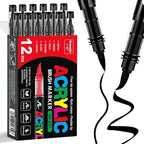 Surcotto 12 PCS Black Acrylic Paint Markers, Soft Brush Tip Acrylic Paint by Surcotto