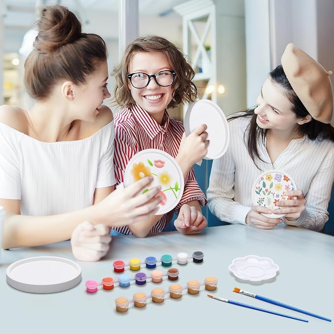 MotiMind 4 Set Ceramics to Paint Round Jewelry Tray Ready to Paint Your Own - Image 4