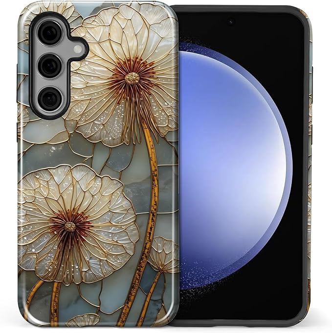 for Samsung Galaxy S24 Case, Dandelion Stained Glass Pattern Glossy 2 in 1 - Image 2