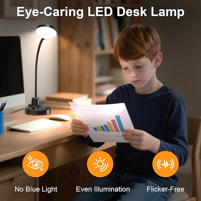 15W LED Desk Lamp with USB Charging Ports, Dimmable Table Lamp with 3 Color - Image 3