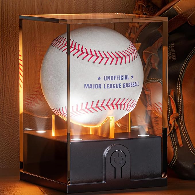 Baseball Display Case with Led Light, Acrylic Baseball Case by Leshein