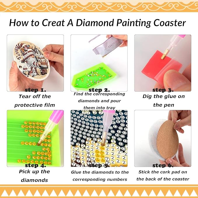 Clendo 8 Pcs Coffee Gnome Diamond Art Coasters Kit - Image 4