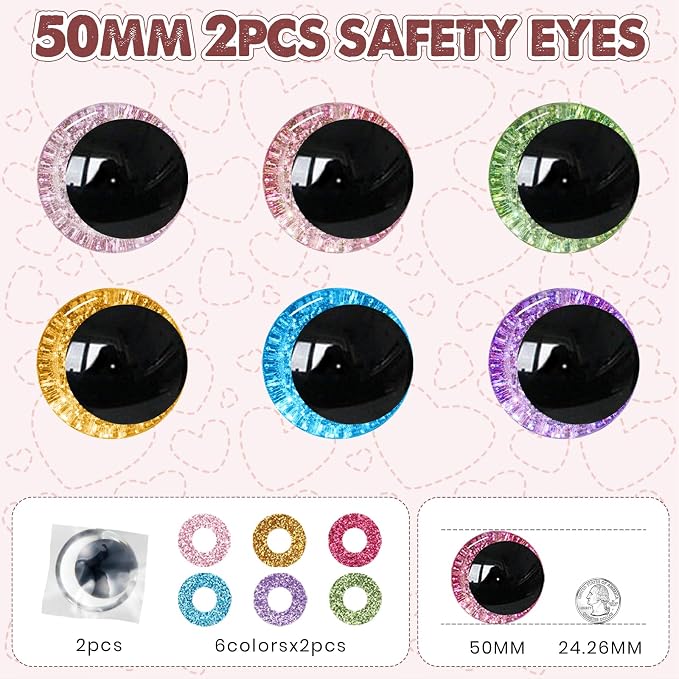 MUCUNNIA 2pcs 50mm 3D Glitter Safety Eyes - Image 2