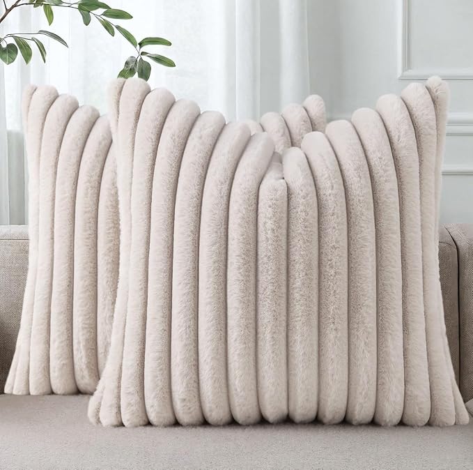 Pallene Faux Fur Plush Throw Pillow Covers 22x22 Set of 2, Luxury Soft Fluffy by PALLENE
