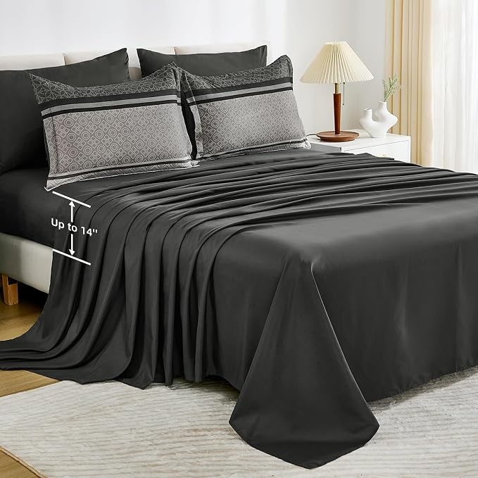 WONGS BEDDING Comforter Set Full Size, Dark Grey Striped 7 Pieces Bed in a Bag - Image 5
