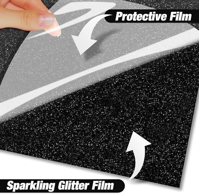 VinylRus Black Glitter HTV Heat Transfer Vinyl Roll-12 x 10ft Black Glitter HTV - Image 4