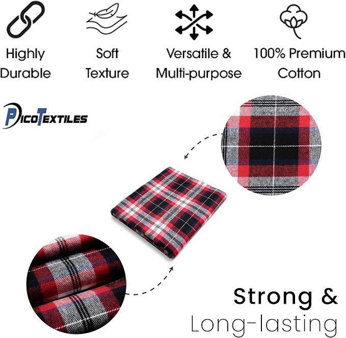 Pico Textiles 1 Yard Black Red White Tartan Plaid Flannel Fabric - Image 4