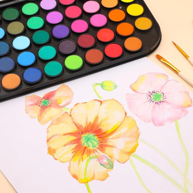Artecho 48 Colors Watercolor Paint Set, Portable Travel Watercolor Cake Kit - Image 4