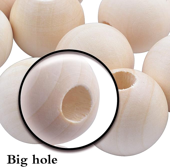 Jdesun 25 Pieces Wooden Beads, Natural Round Wood Loose Beads Wood Spacer 30mm - Image 2