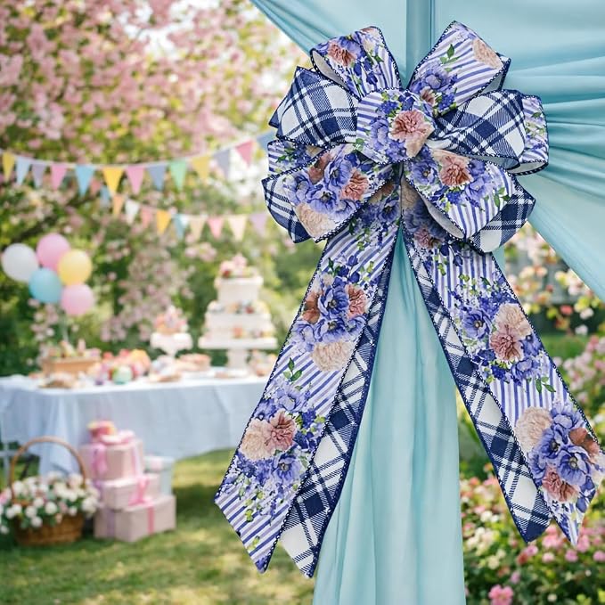 Blue Floral Wired Ribbon 2 Rolls, 2.5 Inch x 20 Yards Vintage Blue and White - Image 9