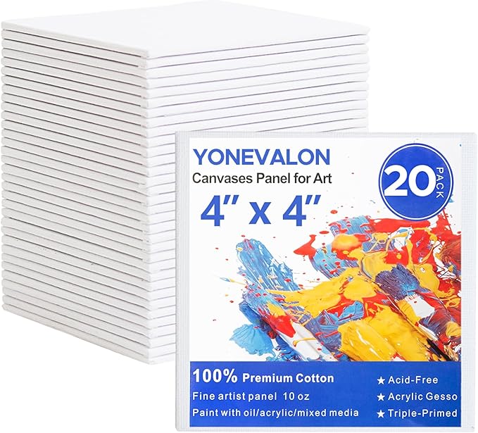 Mini Canvas for Painting 4x4 inch, 20 Pack Small Painting Canvases for Novices by YONEVALON