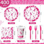 Pickmesh 400 Pcs Western Pink Cowgirl Party Plates and Napkin Decoration Disco - Image 2