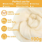 White Cream Wool Roving for Needle Felting, 3.5oz Felting Wool, Soft Wool - Image 2