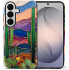 for Samsung Galaxy S26 Case, Stained Glass Cactus Pattern Glossy 2 in 1 - Image 2