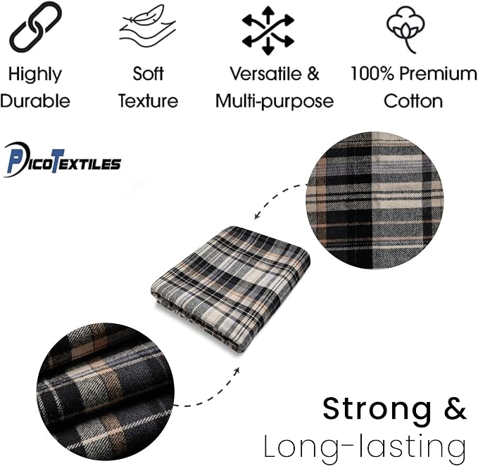 Pico Textiles 2 Yards Bolt Tan and Black Tartan Plaid Flannel Fabric - Image 4