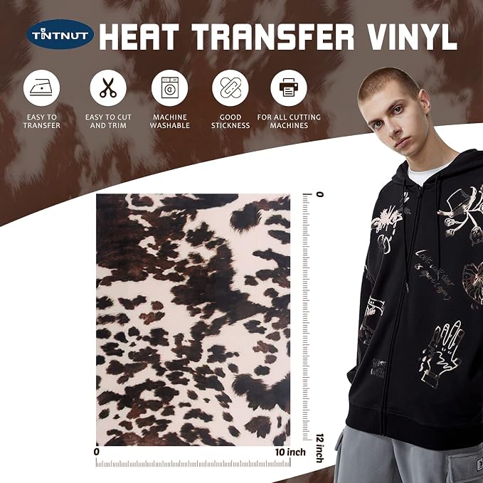 Tintnut Cowhide Heat Transfer Vinyl, 10 Sheets 12x10in Iron on Vinyl | Animal - Image 2