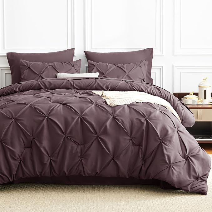 CozyLux Full Size Comforter Sets Cocoa Powder, 7 Pieces Pintuck Bed in A Bag - Image 9