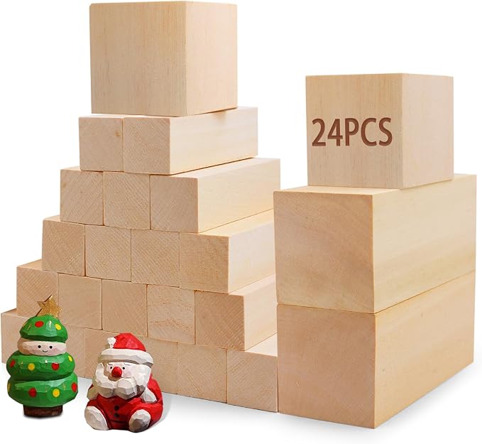 Basswood Carving Blocks for Crafts, Cymuber 24 PCS Whittling Wooden Blockss Kit by CYMUBER